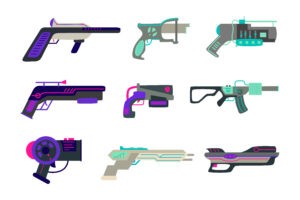 Different futuristic guns vector illustrations set